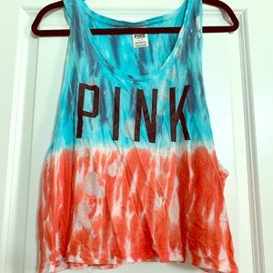 VS PINK distressed red white & blue top